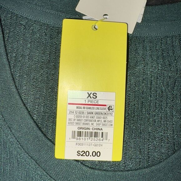 Nwt all in motion XS dark green modal rib seamless long sleeve shirt - Picture 4 of 5